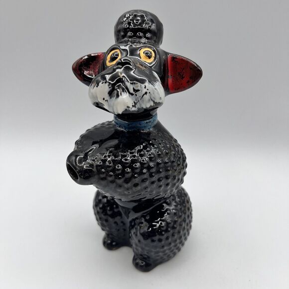 Vtg Redware Black Poodle Figurine Drink Liquor Decanter Kitsch Barware 8" Japan - Picture 4 of 12